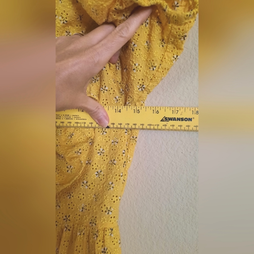 Cotton Eyelet Puff Sleeve Yellow Ruffle Blouse Cottage Cottagecore Feminine - Picture 3 of 7